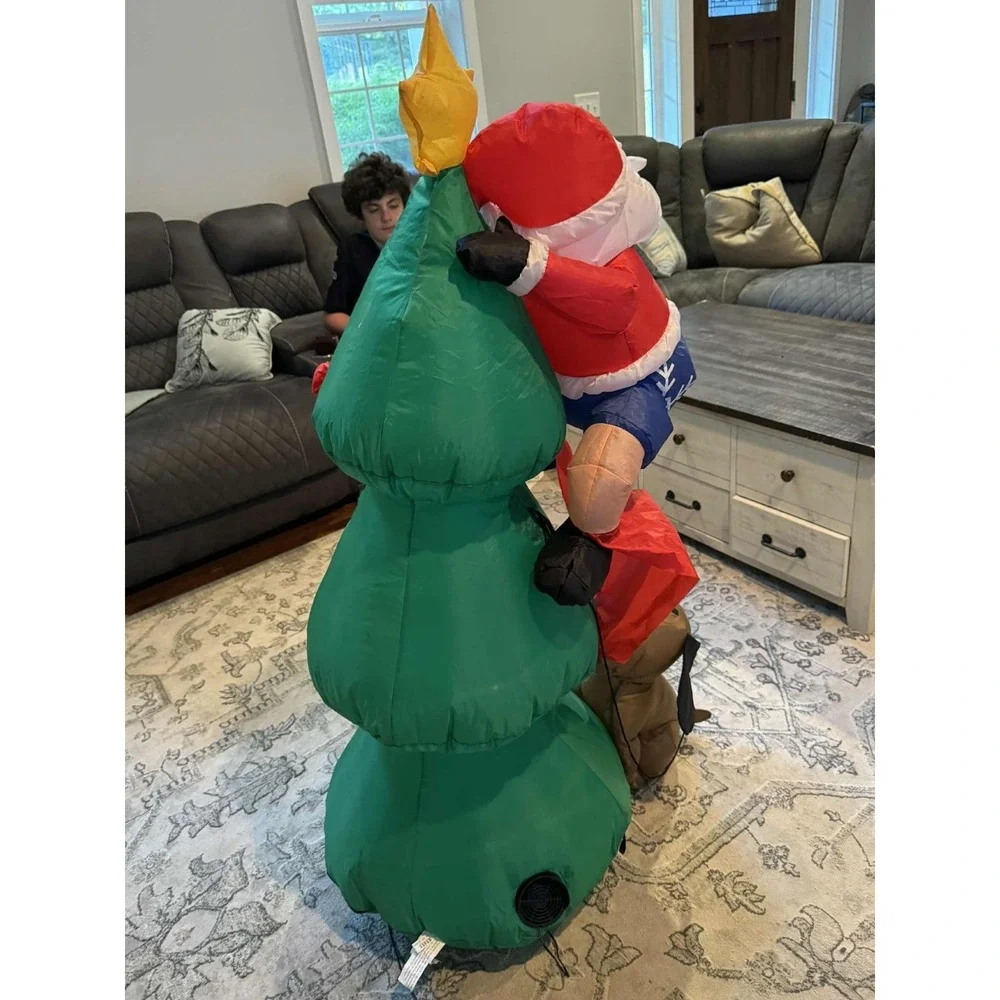 Gemmy Inflatable Dog Pulling Santa's Pants Xmas Tree Airblown Christmas Decor 7'